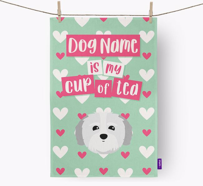 '{dogsName} is my cup of tea' Dish Towel with {breedFullName} Icon